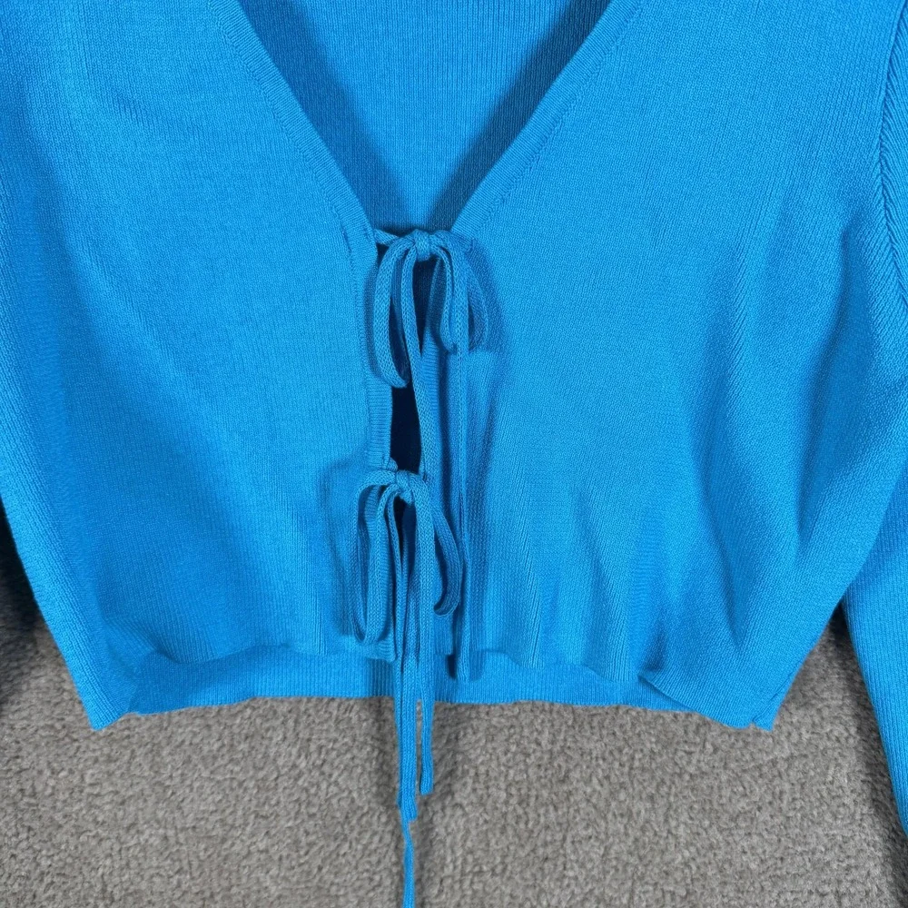 7 For All Mankind Sweater Womens Small Blue Tie‎ Front Cropped Cardigan Knit